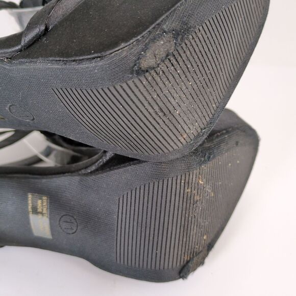 Wild Diva Ruffle Front Black Satin Stiletto Heel Strappy Shoes Women's 11 Buckle - Picture 5 of 9